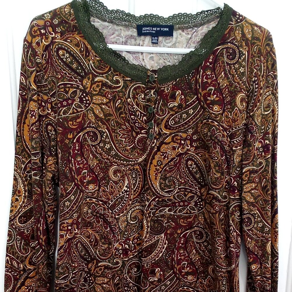 Jones of New York Paisley Long sleeve Blouse XL